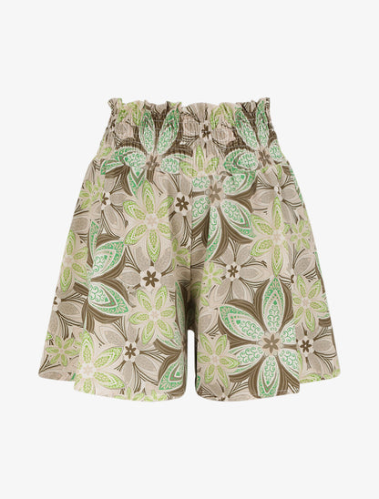 Short fluide évasé à imprimé fleurs stylisées - Kaki - 5