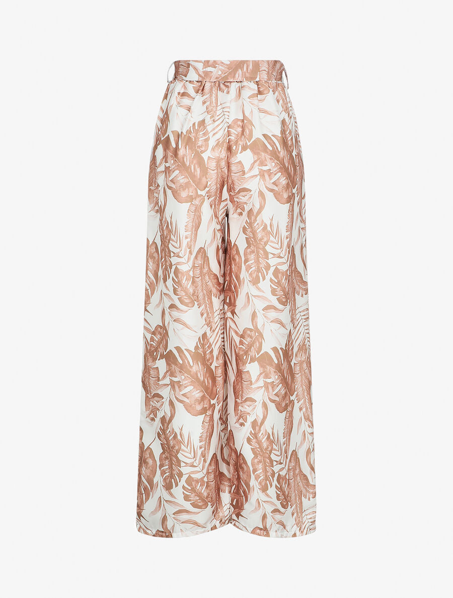 Pantalon satiné imprimé tropical - Camel - 2
