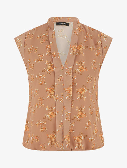Top sans manches imprimé rosier - Camel - 1
