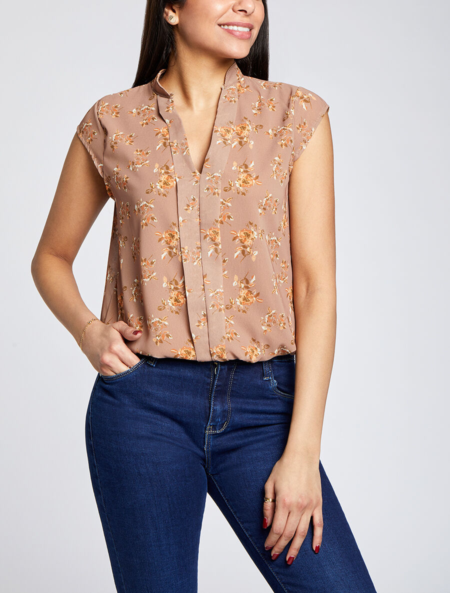 Top sans manches imprimé rosier - Camel - 4