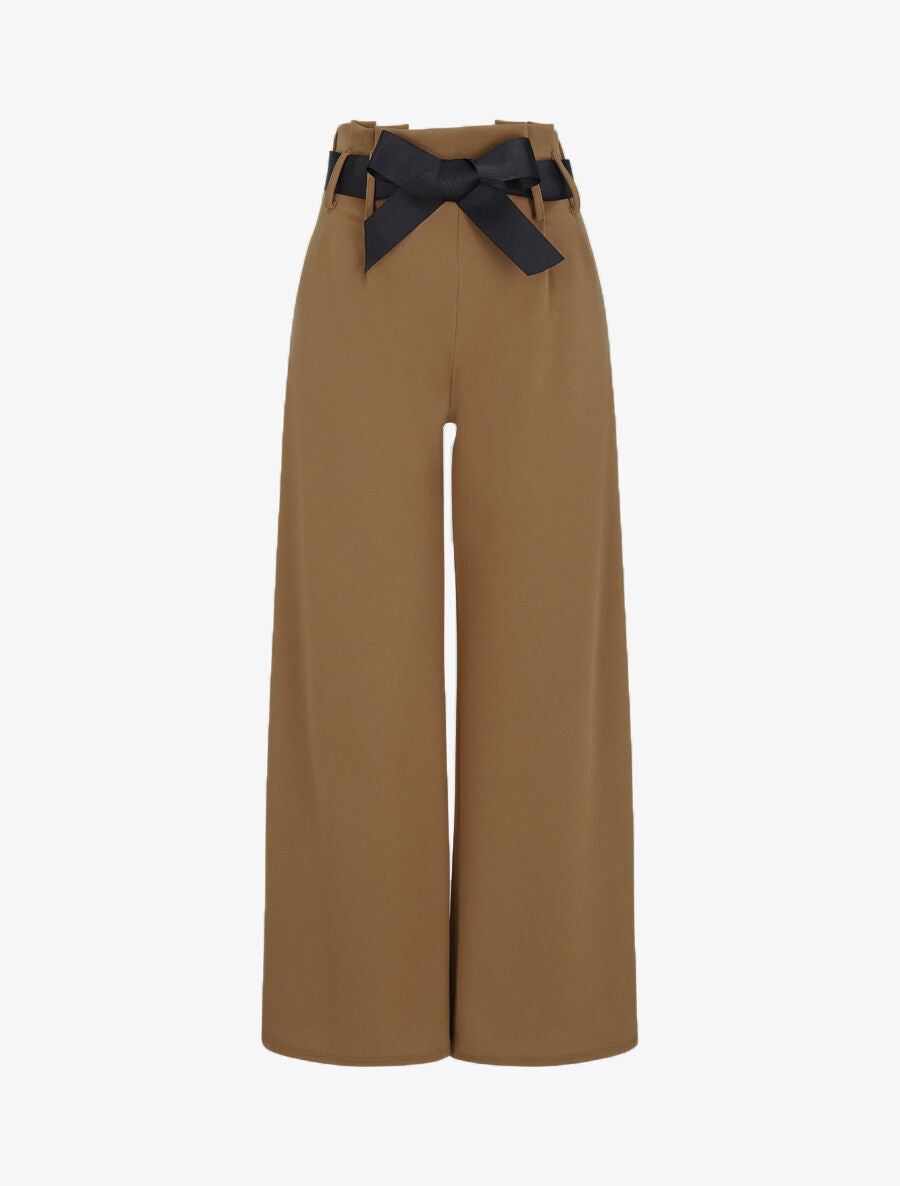 Pantalon ample à taille haute froncée - Marron - 1