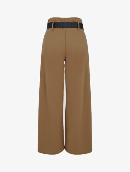 Pantalon ample à taille haute froncée - Marron - 2