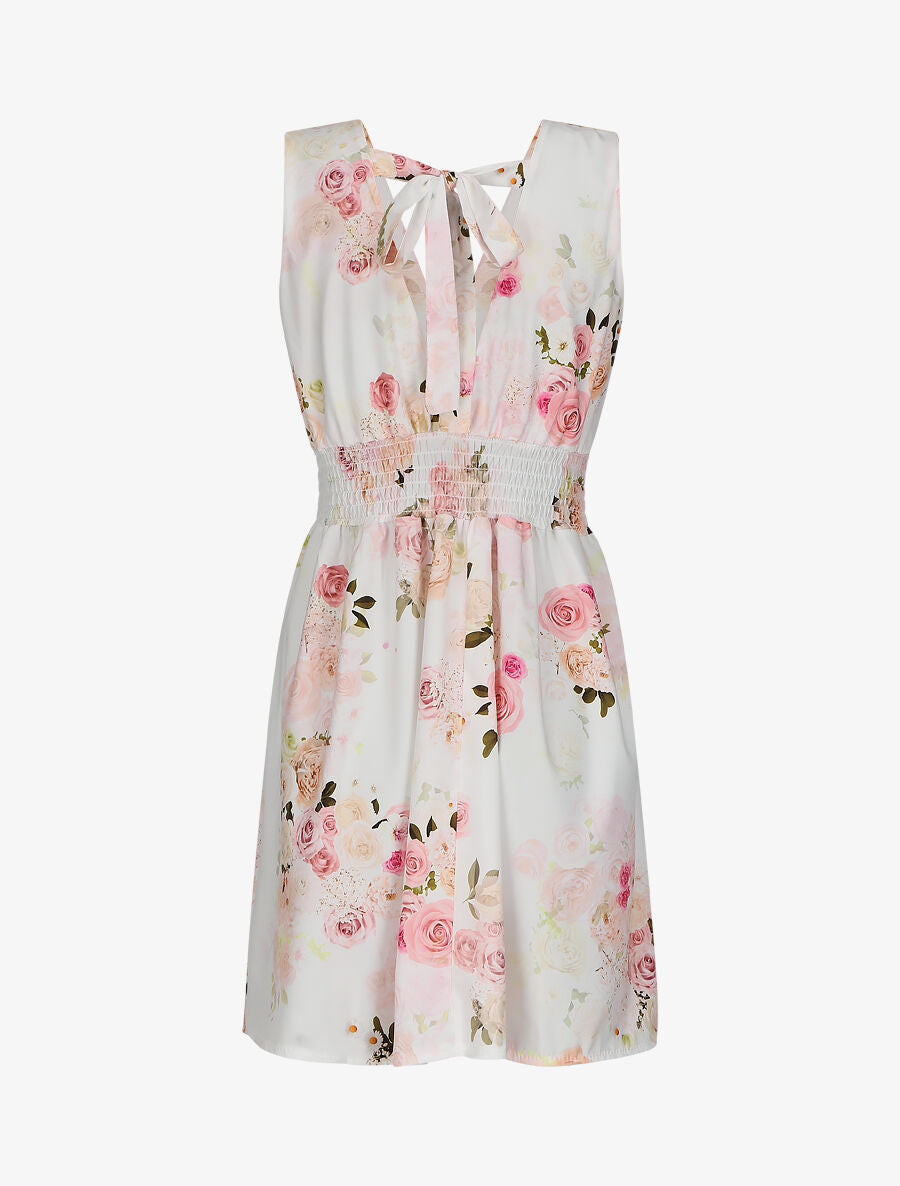 Robe col V à imprimé floral - Blanc - 2