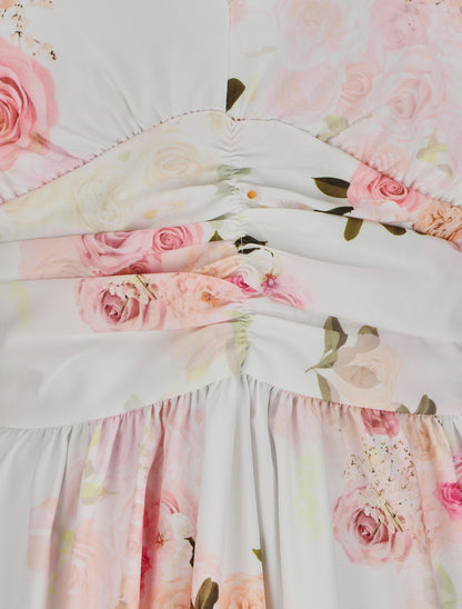 Robe col V à imprimé floral - Blanc - 3