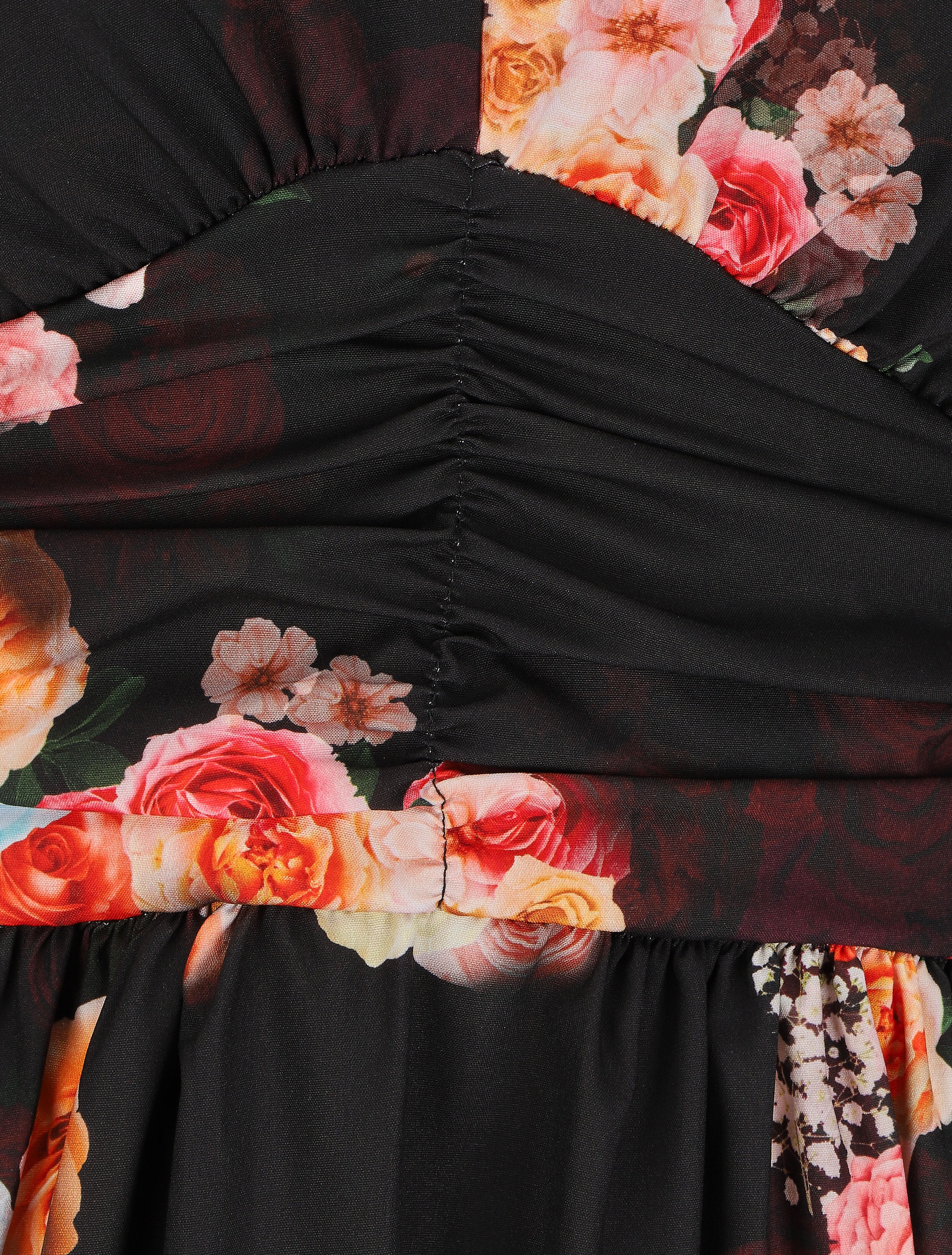 Robe col V à imprimé floral - Noir - 3