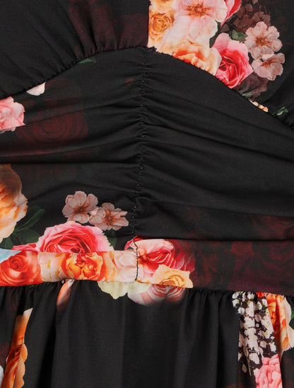 Robe col V à imprimé floral - Noir - 3