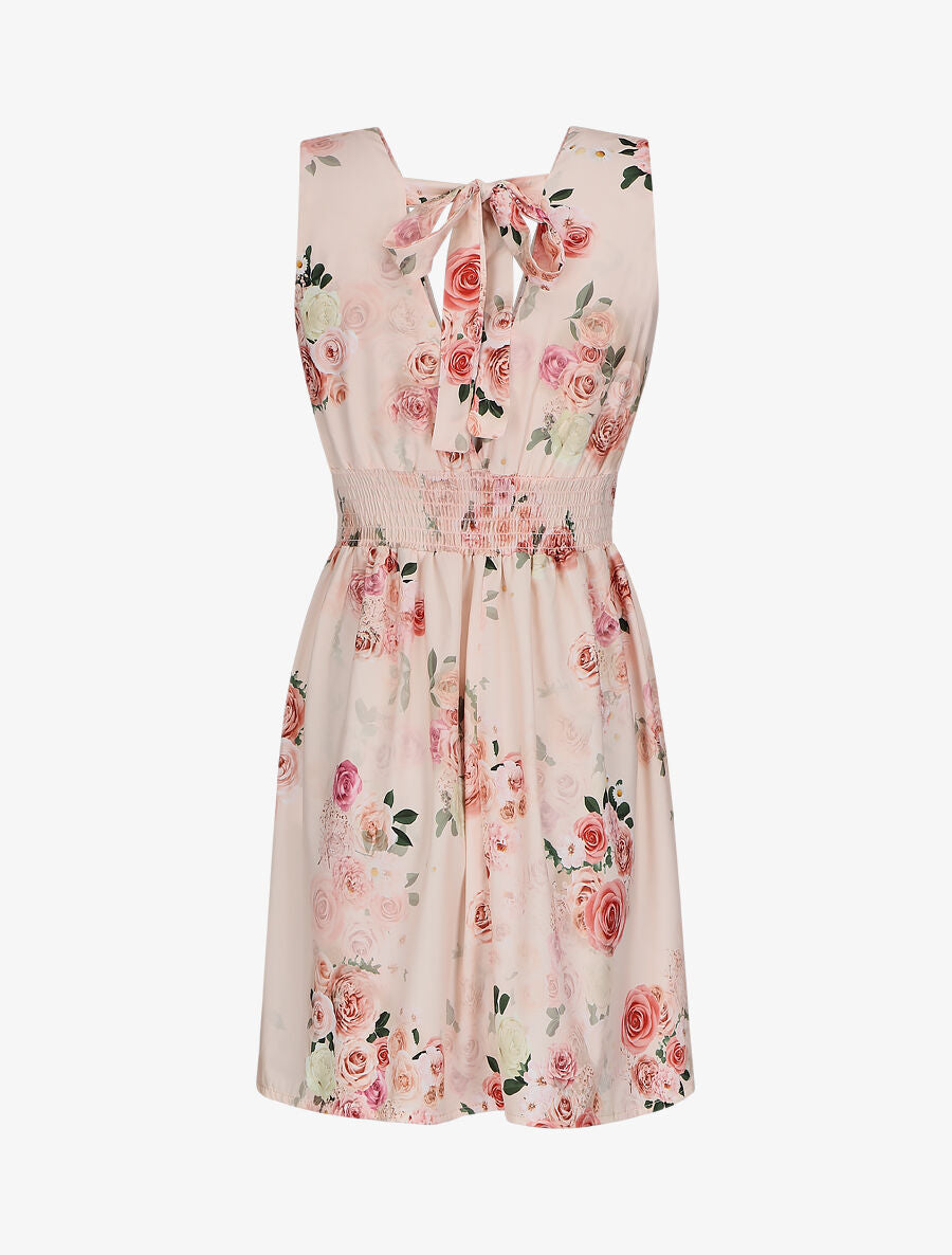 Robe col V à imprimé floral - Beige rosé - 2
