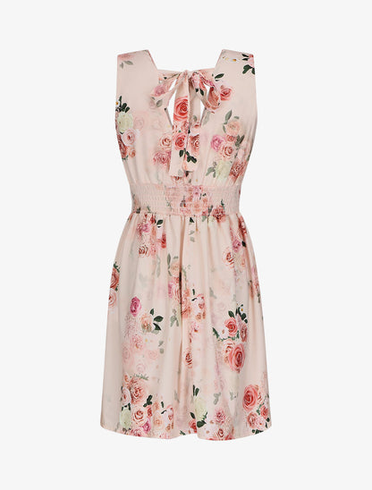 Robe col V à imprimé floral - Beige rosé - 2