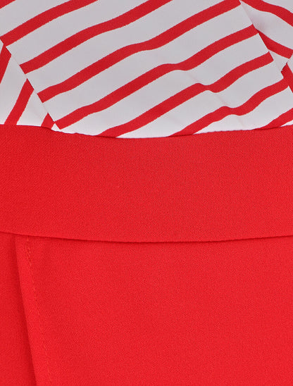 Robe cache-coeur à buste rayé - Rouge - 3