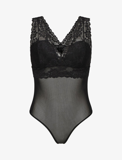 Body uni en dentelle - Noir - 1