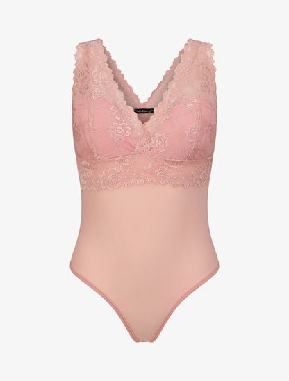 Body uni en dentelle - Rose - 4
