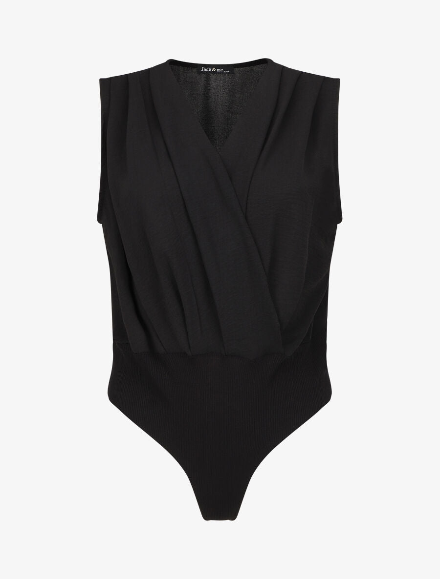 Body bi-matière à col cache-coeur - Noir - 4