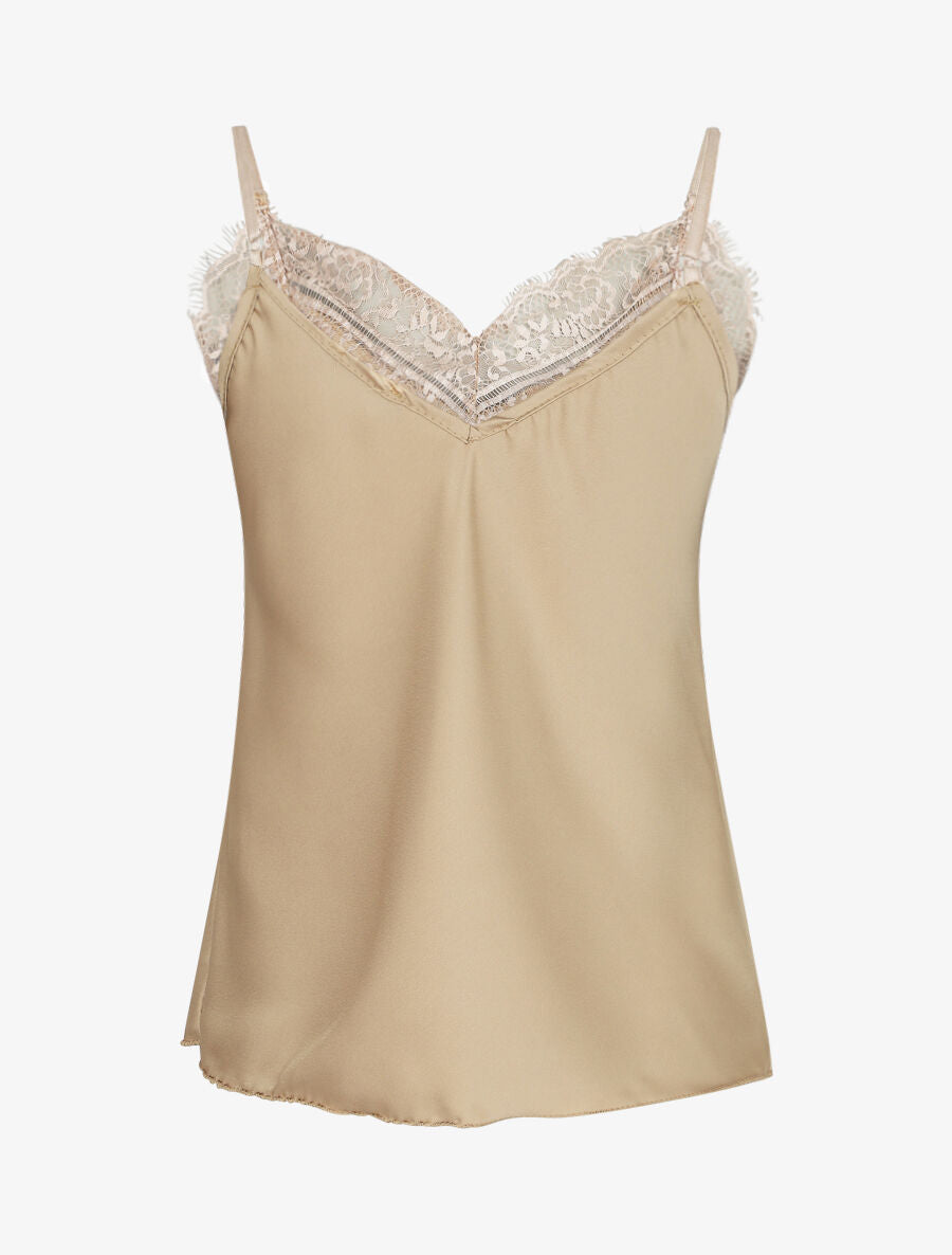 Caraco satiné à dentelle - Beige - 2