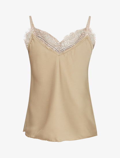 Caraco satiné à dentelle - Beige - 2