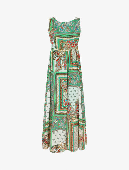 Robe longue col bénitier imprimé cachemire - Vert - 3