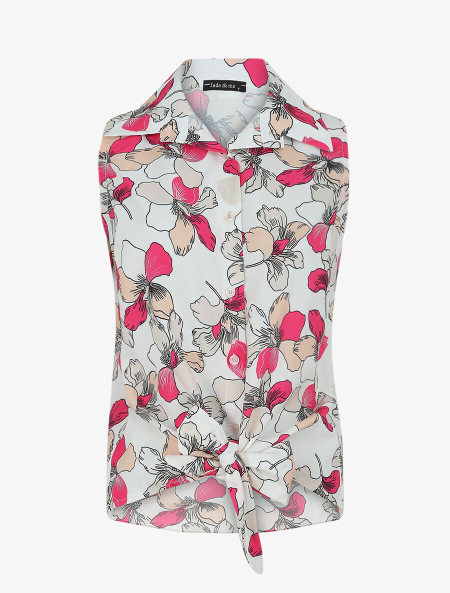 Blouse sans manches à liens à nouer - Blanc - 4