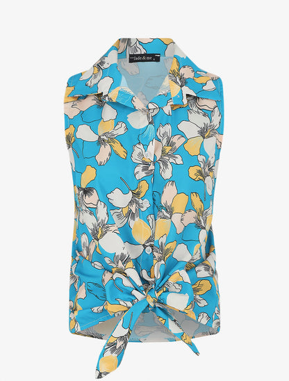 Blouse sans manches à liens à nouer - Bleu - 1