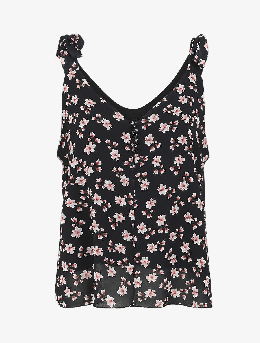 Blouse imprimé fleuri à bretelles - Noir - 1