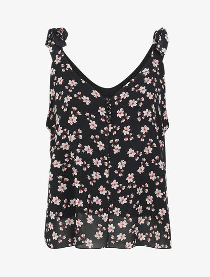 Blouse imprimé fleuri à bretelles - Noir - 1