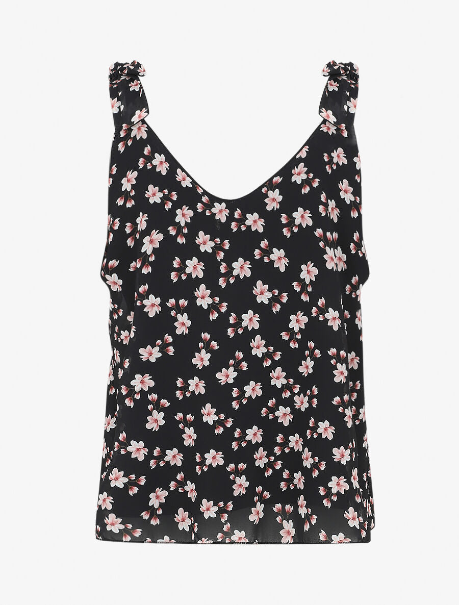 Blouse imprimé fleuri à bretelles - Noir - 2