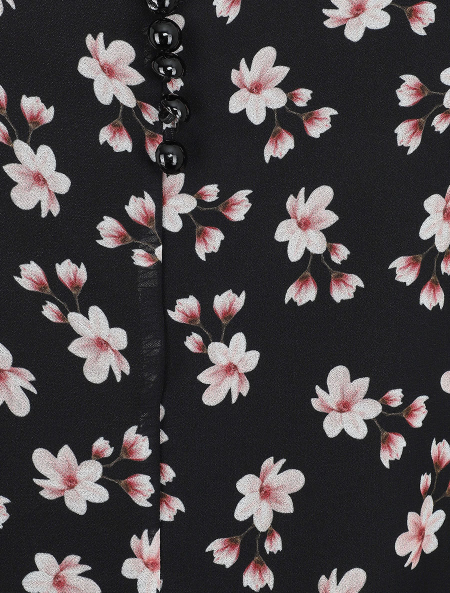 Blouse imprimé fleuri à bretelles - Noir - 3