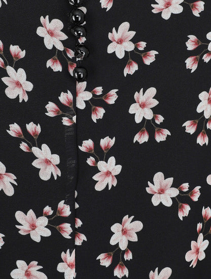 Blouse imprimé fleuri à bretelles - Noir - 3