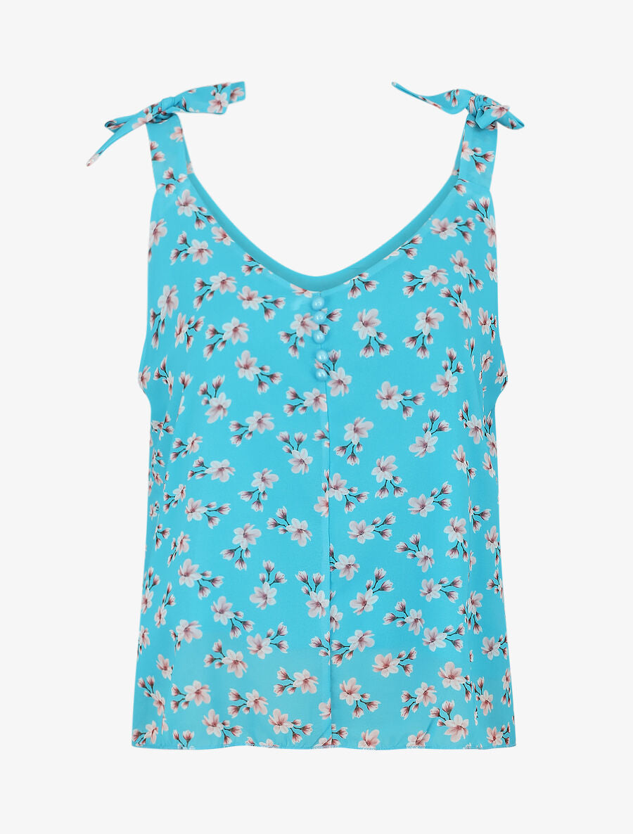Blouse imprimé fleuri à bretelles - Bleu ciel - 1