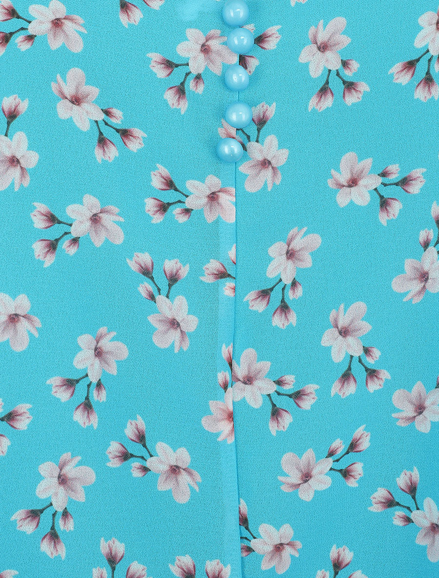 Blouse imprimé fleuri à bretelles - Bleu ciel - 3