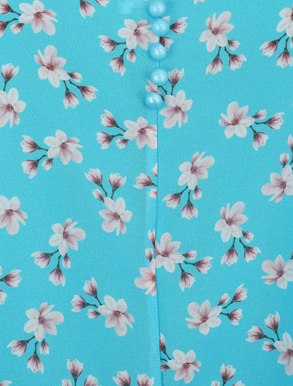 Blouse imprimé fleuri à bretelles - Bleu ciel - 3