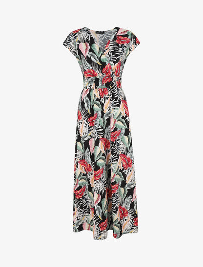 Robe longue à imprimé floral - Noir - 1
