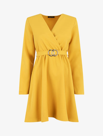 Robe uni à col cache-coeur - Jaune - 1