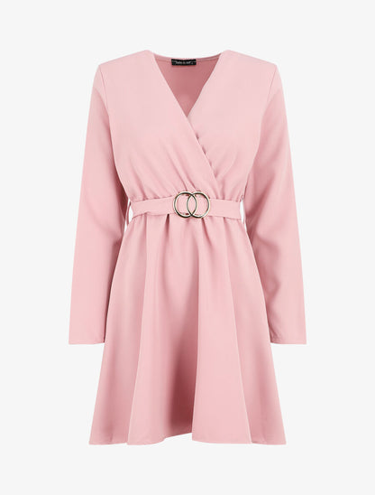 Robe uni à col cache-coeur - Rose poudré - 1