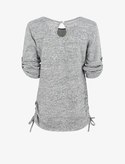 Pull ample à flocage V léopard - Gris chiné - 2