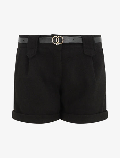 Short uni droit en laine mélangée - Noir - 4