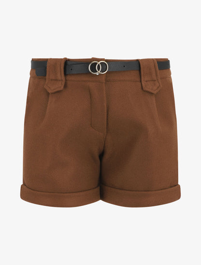 Short uni droit en laine mélangée - Camel - 1