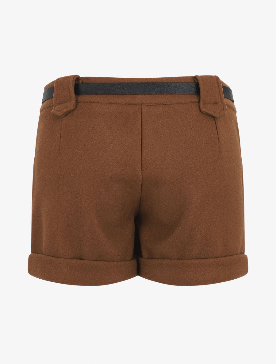 Short uni droit en laine mélangée - Camel - 2