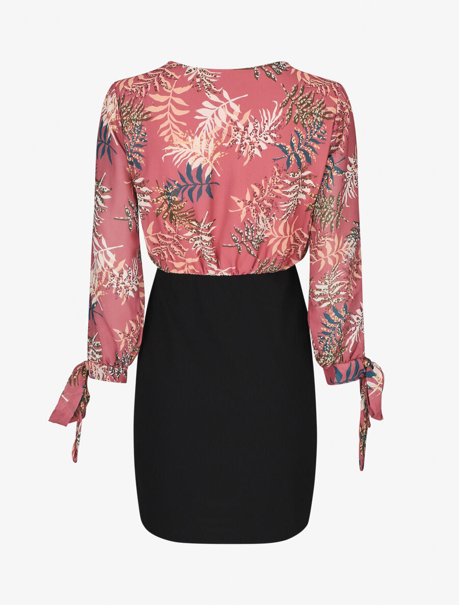 Robe fourreau à buste imprimé feuillage - Vieux rose - 2