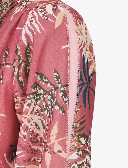Robe fourreau à buste imprimé feuillage - Vieux rose - 3