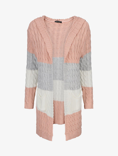 Gilet rayé à capuche - Rose - 1