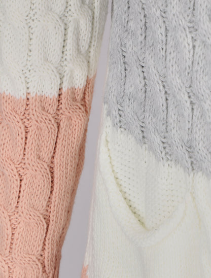 Gilet rayé à capuche - Rose - 3