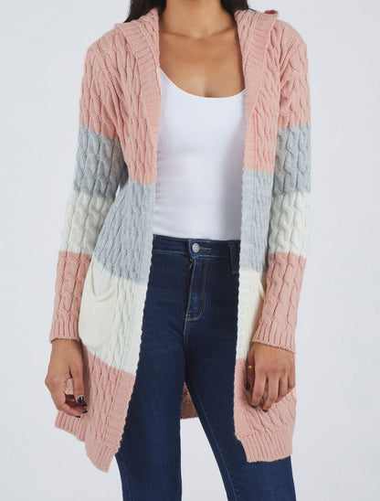 Gilet rayé à capuche - Rose - 4