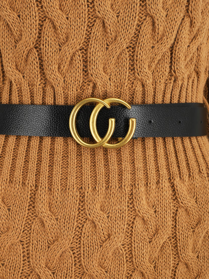 Robe pull courte effet tressé - Camel - 3