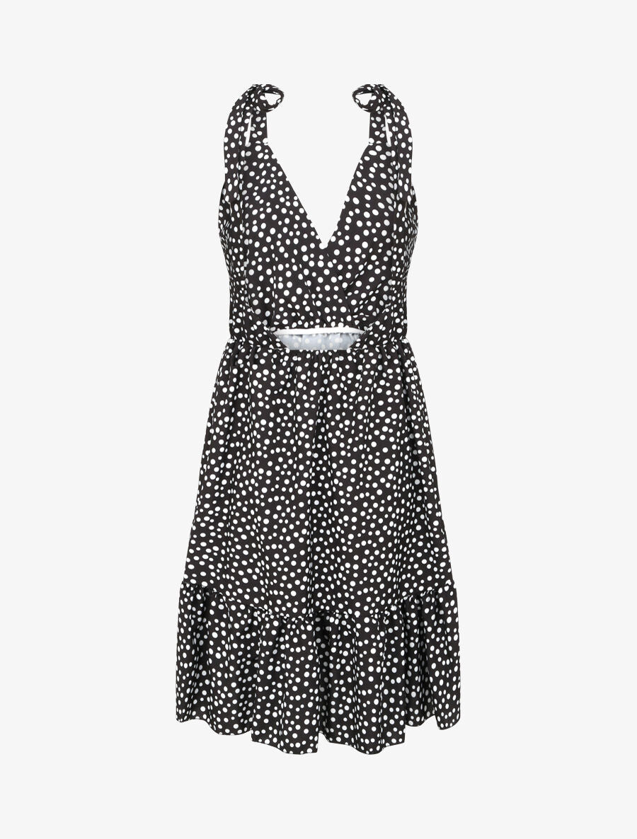 Robe patineuse mi-longue imprimé pois - Noir - 2
