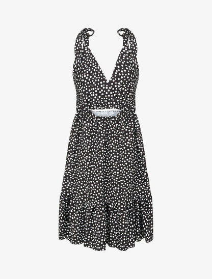 Robe patineuse mi-longue imprimé pois - Noir - 2