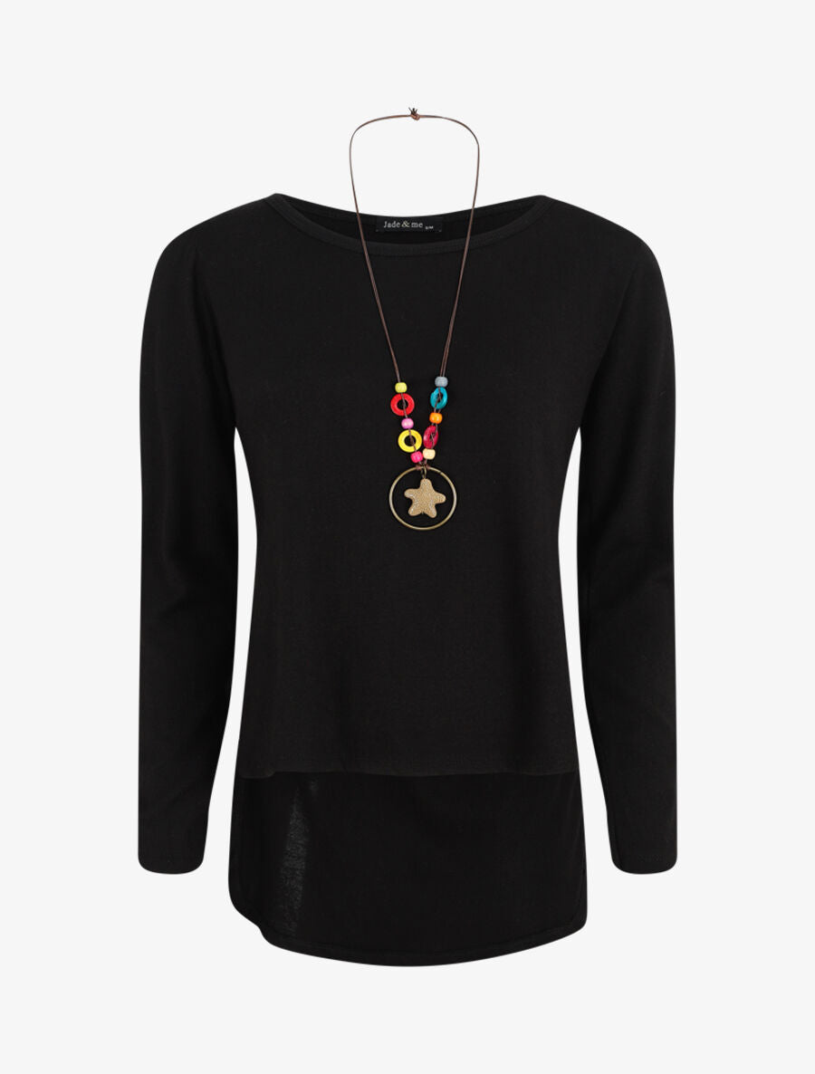 Pull uni à bas asymétrique - Noir - 4