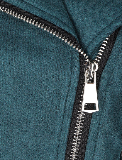 Veste style perfecto zippée en suédine - Bleu canard - 3