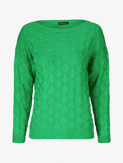 Pull uni en maille et col bateau - Vert - 1