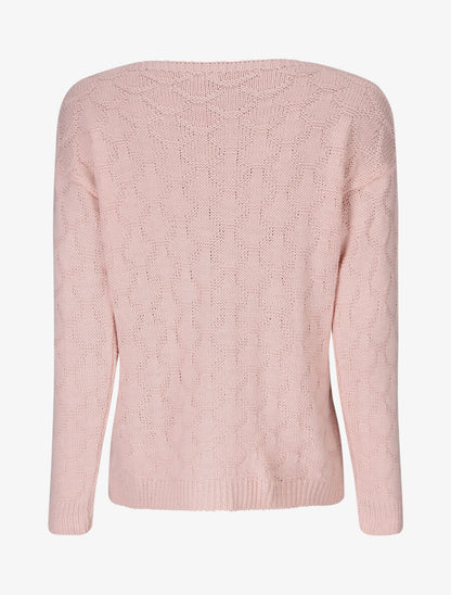 Pull uni en maille et col bateau - Rose - 2