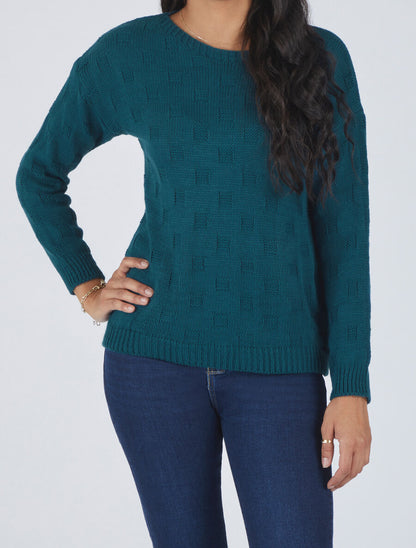 Pull classique à imprimé effet damier - Bleu canard - 4