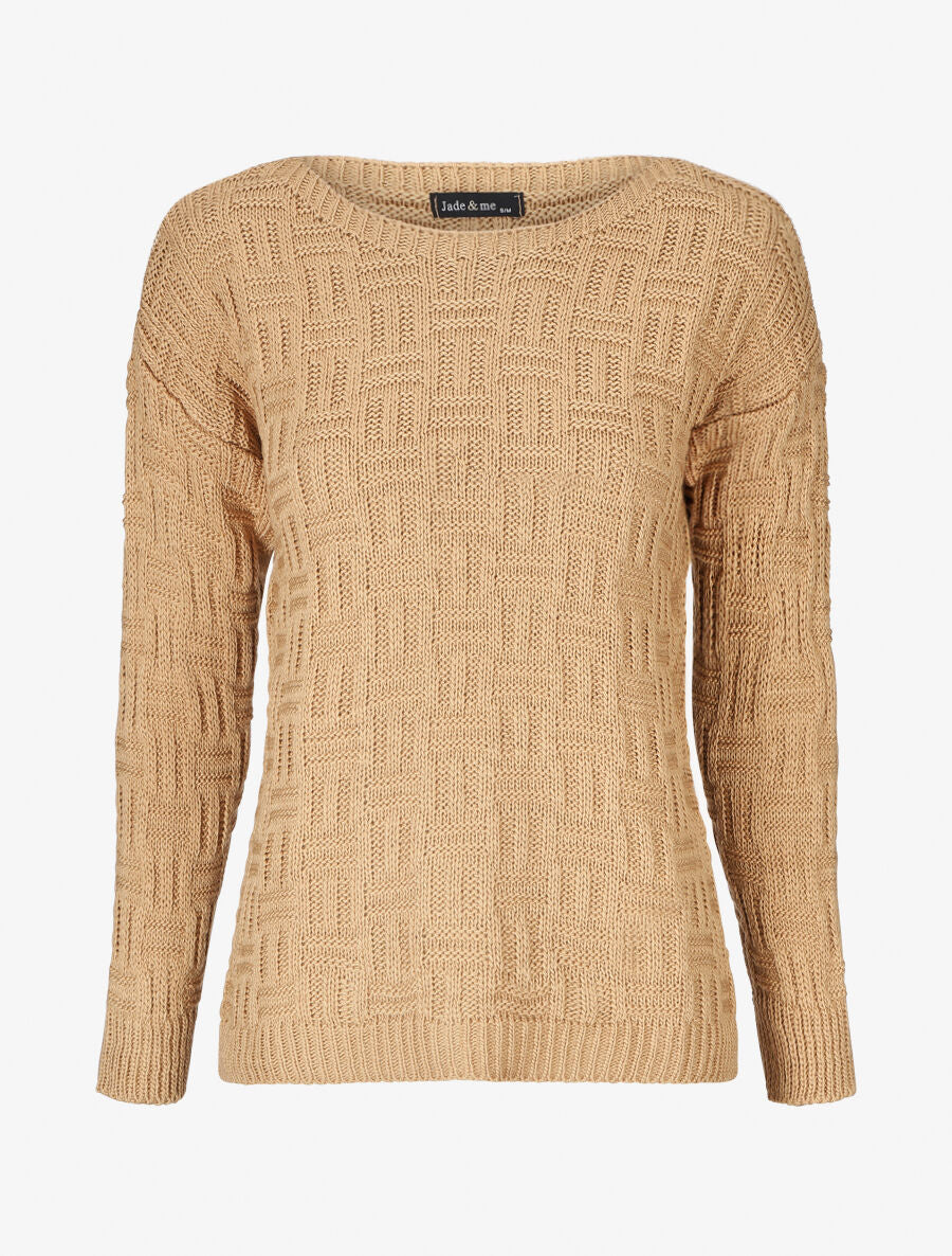Pull uni en maille à imprimé graphique - Camel - 5